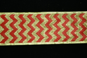 2.5 Inch Red And Gold Wired Christmas Ribbon, Red Satin and Metallic Gold Chevron Pattern, 25 Yds (Lot of 1 Spool) SALE ITEM